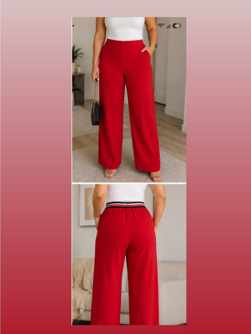 Zara Red Wide-Leg Pull-On Trousers